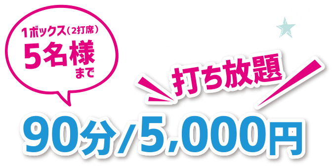 1ボックス（2打席）5名様まで90分/5,000円打ち放題